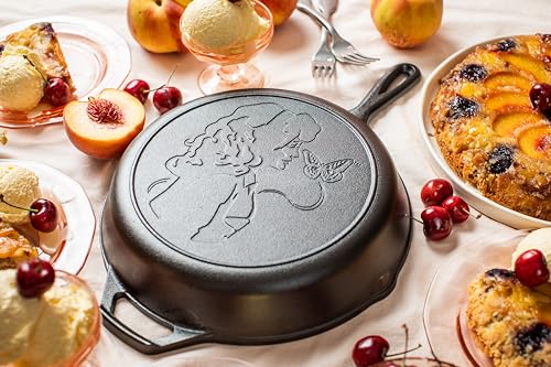 Image of Lodge 10.25 Inch Dolly Parton Pre-Seasoned Cast Iron Stamped Skillet - Signature Teardrop Handle - Use in the Oven, on the Stove, on the Grill, or Over a Campfire, Black (Pack of 3)