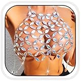 BODIY Crystal Body Chain Tops Silver Rhinestone Halter Crop Tops Bikini Chain Bra Iridescent Body Jewelry for Women (Iridescent)