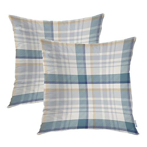 Batmerry Gingham Pillow Covers 18X18 Inch Set Of 2, Tile Plaid Plaid Check Tartan Blue Classic Gingham Gray Preppy Double Sided Decorative Pillows Cases Throw Pillows Covers #TOP10