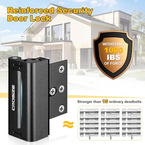 Home Security Door Locks 2 Pack, Metal Door Reinforcement Locks, 3" Withstands 1000 lbs of Impact for Inward Swing Doors, Defender Door Locks for Kids Safety, Prevent Unauthorized Entry (Black)