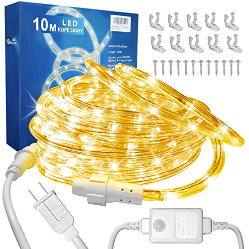 240 LED Rope Lights, 110V Connectable Waterproof Rope Light, 33Ft Rope Lights Outdoor Indoor, Rope lighting for Patio, Backyard, Landscape Lighting and Christmas Tree Decorations (Warm White)