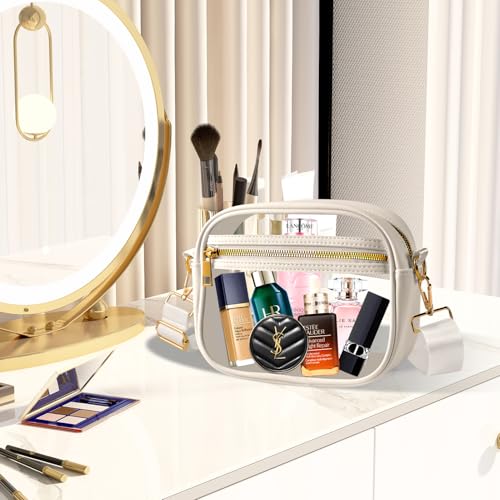 Image of Fibrdoo Clear Bag Stadium Approved, Leather Clear Crossbody Purse Bag for Concerts Sports Events Festivals