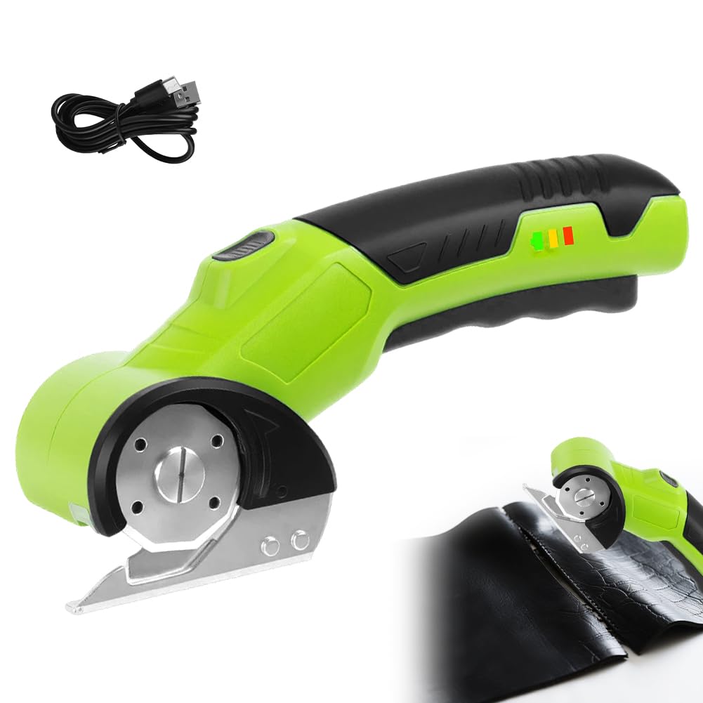 Cortador eléctrico inalámbrico de cartón, tijeras eléctricas de cartón, cortador rotatorio portátil con LED y bloqueo de seguridad