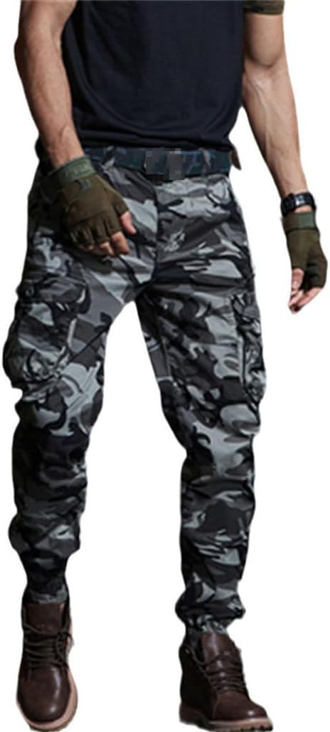 Haitpant Men's Military Tactical Cargo Pants - Camouflage Joggers with Multiple Pockets, Loose Fit Elastic Waist Trousers