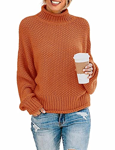 Zesica Women's 2023 Turtleneck Batwing Sleeve Loose Oversized Chunky Knitted Pullover Sweater Jumper Tops,Orange2,Large #TOP2
