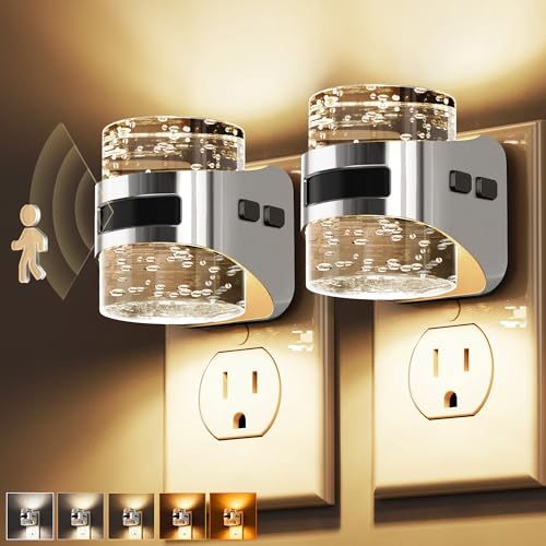 Image of L LOHAS LED Motion Sensor Night Light, 2 Pack 5CCT Color Temperature Change Night-Light,Bubble Night Lights Plug into Wall,Dimmable Nightlights with Dusk to Dawn Sensor for Rooms Bathroom Hallway