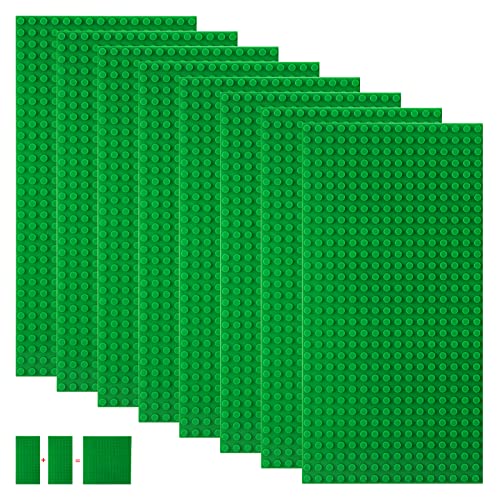 shineFinder 8 base Plates Compatible with Lego, Baseplate 5"x10" with 16 x 32 stud board (Green), 8PCS