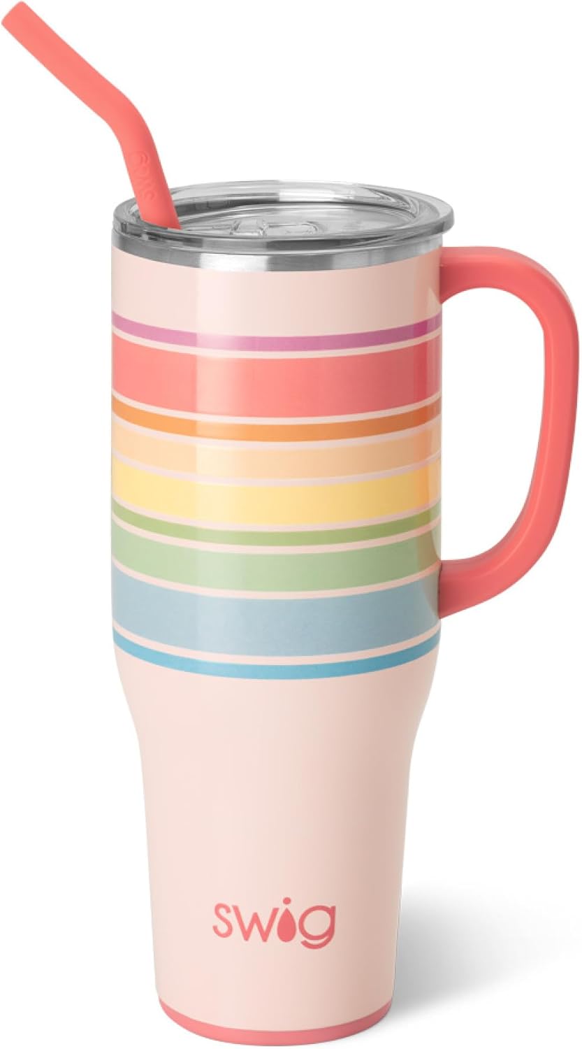 Swig Life 40oz Mega Mug, 40 oz Tumbler with Handle and Straw, Cup Holder Friendly, Dishwasher Safe, Extra Large Insulated Tumbler, Stainless Steel (Good Vibrations)