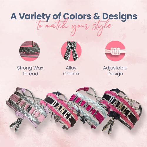 Dance Bracelet – Pink and Silver Ballet Charm Bracelet with Ballerina Shoes, Love Infinity Wrap Bracelet Gift for Dancers, Recitals, Birthdays2