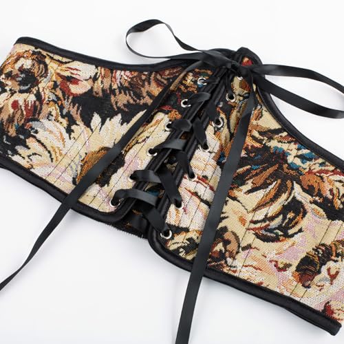 Image of Scarlet Darkness Corset Belt for Women Renaissance Lace up Corset Floral Wide Waist Belts