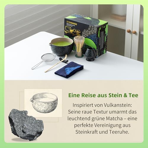 TEANAGOO Matcha Set | Matcha Tee Set | Matcha Schale |matcha zubehör set|Matcha Schüssel mit Ausgießer Bambus Matcha Besen-7 Stück MatchaTea Sets für Matcha-Liebhaber,N17, Anthrazitgrau