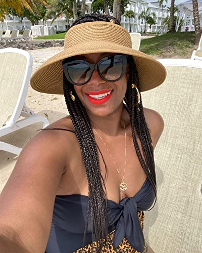 Image of FURTALK Womens Sun Hat with Ponytail Hole Wide Brim Beach Straw Visor | Foldable & Packable for Beach Vacations, Adjustable Fit for Messy Buns, Detachable Windproof Strap, Sweat-Wicking Inner Band