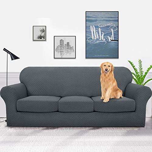 Yemyhom Latest Checkered 4 Pieces Couch Covers For 3 Cushion Couch High Stretch Thickened Sofa Cover For Dogs Pets Elastic Slipcovers Living Room Furniture Protector (Dark Gray), 71"-91"(3 Cushions) #TOP1