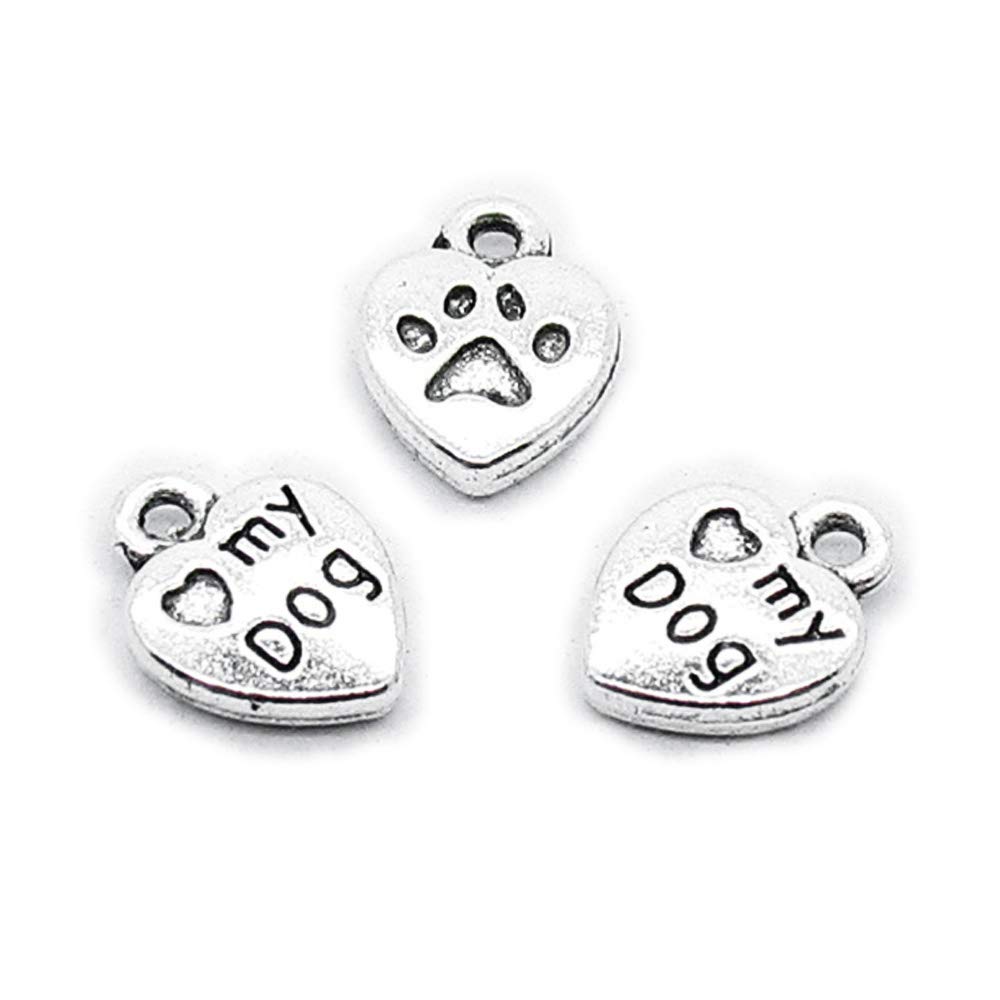 110 Pieces Antique Silver Tone Jewellery Charms Craft Art Making Crafting Beading Supplies L6QO6S Love My Dog Heart