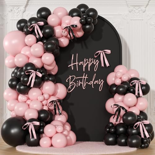 Pink Black Balloon Garland Arch Kit 141Pcs Pink and Black Balloons Different Sizes 18 10 5 Inch and Bows for Coquette Birthday Wedding Baby Shower Bridal Shower Party Decorations