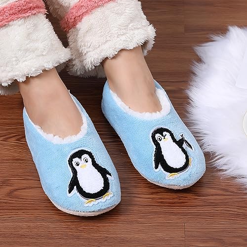Image of ZYZX Cute Slipper Socks with Grips,Cozy Soft Sole House Slippers for Women | Animal Pattern Warm Safe Non Slip Fleece-lined Fluffy Fuzzy Socks Indoor for Adult,Easy to Wash,Gifts