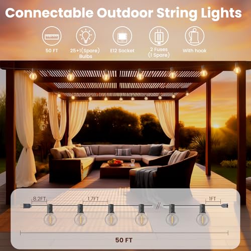Outdoor String Lights 50ft, G40 Led Patio Globe Lights with 26pcs Plastic Bulbs, Shatterproof Waterproof Connectable Hanging for Porch Cafe Bistro Backyard Gazebo Balcony Deck Party - Image 3