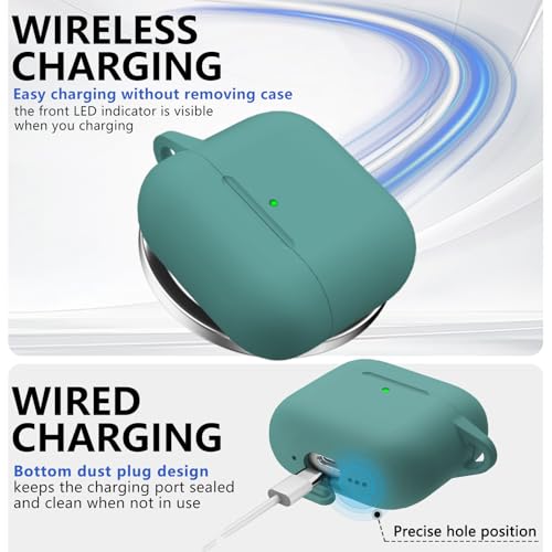 Image of Ljusmicker for AirPods 4 Case 2024 with Cleaner Kit,Pine Green | Soft Silicone Protective Cover for Apple AirPods 4th Generation Case with Keychain for Women Men,Shockproof