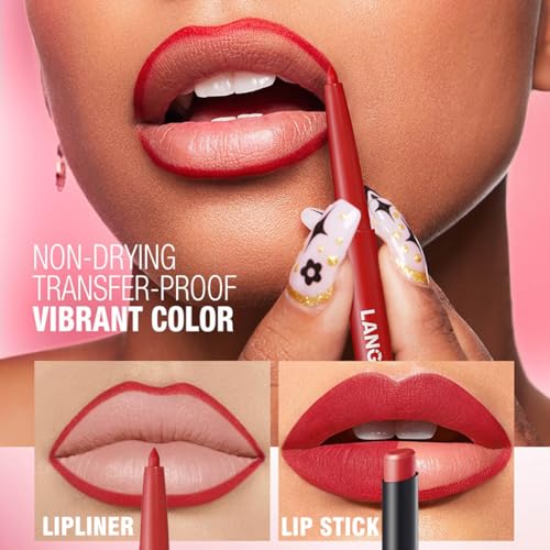 Image of Red Lip Liner Lipstick for Women, Lip Kit With Lip Liner Pencil Lip Stick Set, Waterproof Long Lasting Lipliner Lipstick, Transferproof Lip pencil Lip Crayon 11#