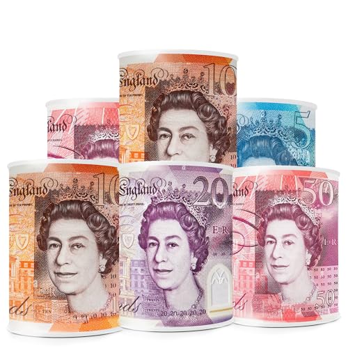 LUMOUS ROLA 6PCS MONEY TIN BOX - Sterling Bank Note -TIN Piggy Bank, Coin Tin, Cash Tin, Savings Tin, Money Can, Birthday Money, Holiday & Christmas Fund (6pcs small)