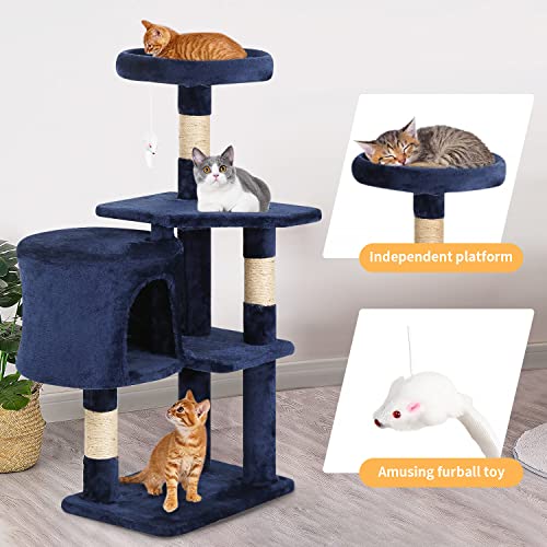 Image of BestPet | 36 inch Cat Tree Tower | Navy Blue | Sturdy Multi-Level Cat Tree