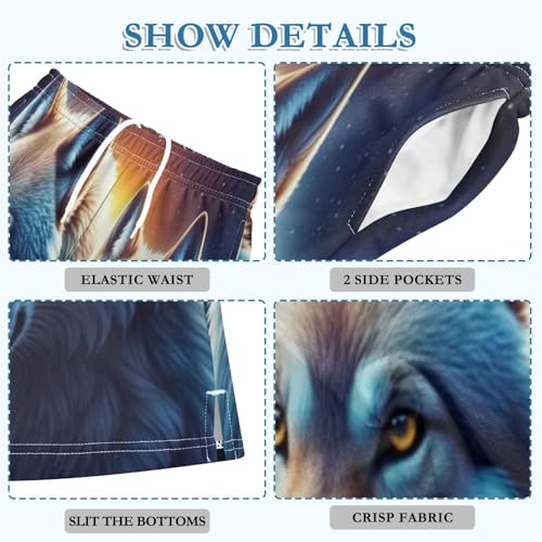 Couple Wolf Pull-On Boys Summer Shorts Elastic Waist Kids Boys Thick Summer Clothes with Pockets XS 5