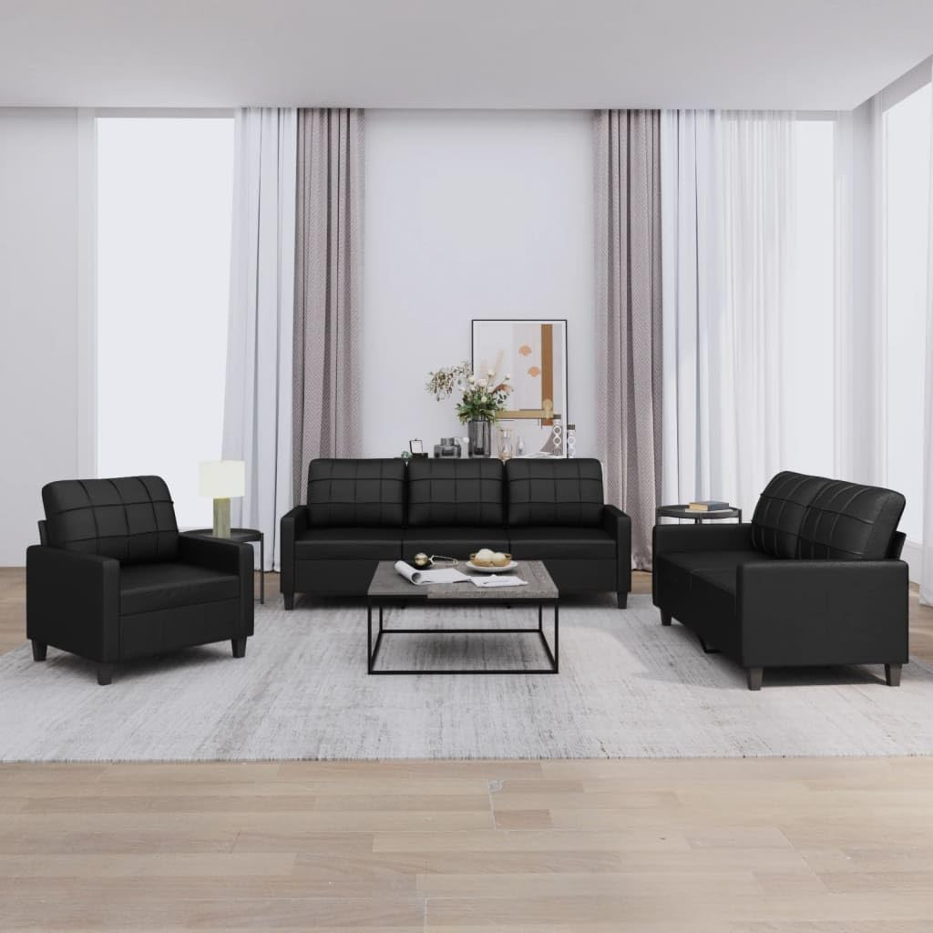 Générique LARRYHOT Ensemble de canapés 3 pcs avec Coussins Noir Similicuir,Noir (67.2KG)