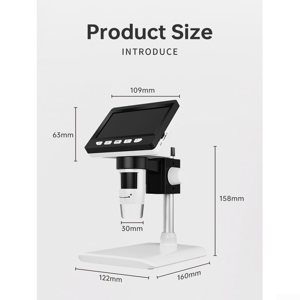 Industrielles Digitalmikroskop, 10,9 cm (4,3 Zoll), 1000-fache Vergrößerung, 1080P HD, für Elektronikreparatur, Münzinspektion, Lötaufgaben, Weiß (D)