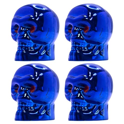 cyclingcolors 4 x Tapas de Válvula Calavera de Plástico para Válvulas Schrader de Bicicleta, Motocicleta, Coche, Quad y E-Scooter, Azul