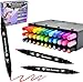 Decotime Twin Markers Set with Storage Tray - 36 Dual-Tip Alcohol, Glitter & Metallic Colouring Marker Pens for Art & Crafts - Quick-Dry Artist-Grade Markers with Fine & Brush Tips for Drawing