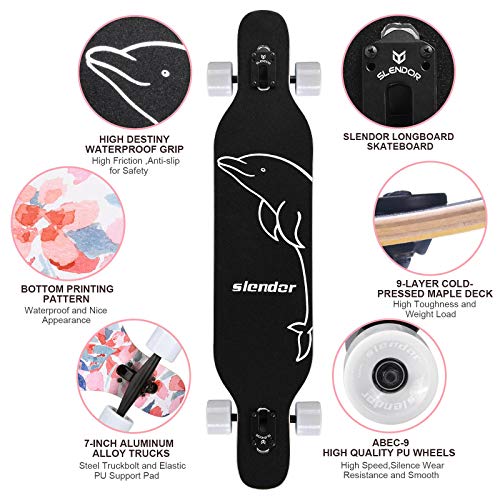 Slendor Longboard Skateboard 42 Inch Drop Through Deck Complete Maple Cruiser Freestyle, Camber Concave #TOP2