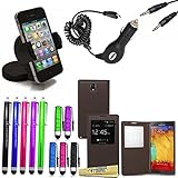 Accessory Master Value Mega Pack 15 en 1 - Funda Tipo Libro para Samsung Galaxy Note 3 N9005 (Piel, Incluye Protector de Pantalla, 10 lápices ópticos, Doble Adaptador + Cargador para Encendedor de