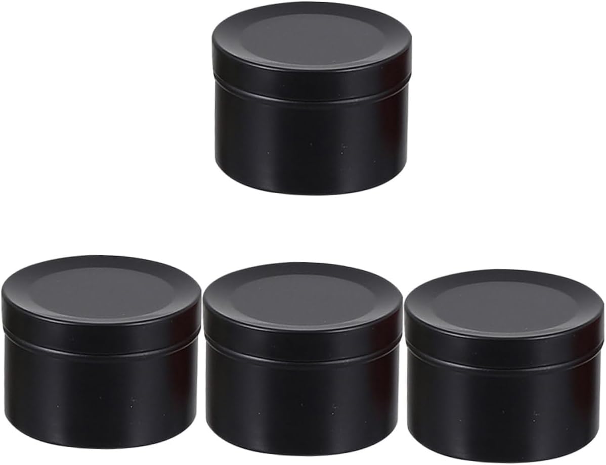 OSALADI 4pcs 50ml Black Aluminum Alloy Candle Tins for Xmas DIY