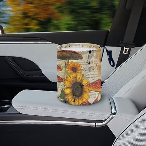 Image of Sunflower Mushroom Car Trash Can Cute Trash Bag Vehicle Can Cars Accessories Hanging Portable Collapsible Waterproof Trash Bag for Cars