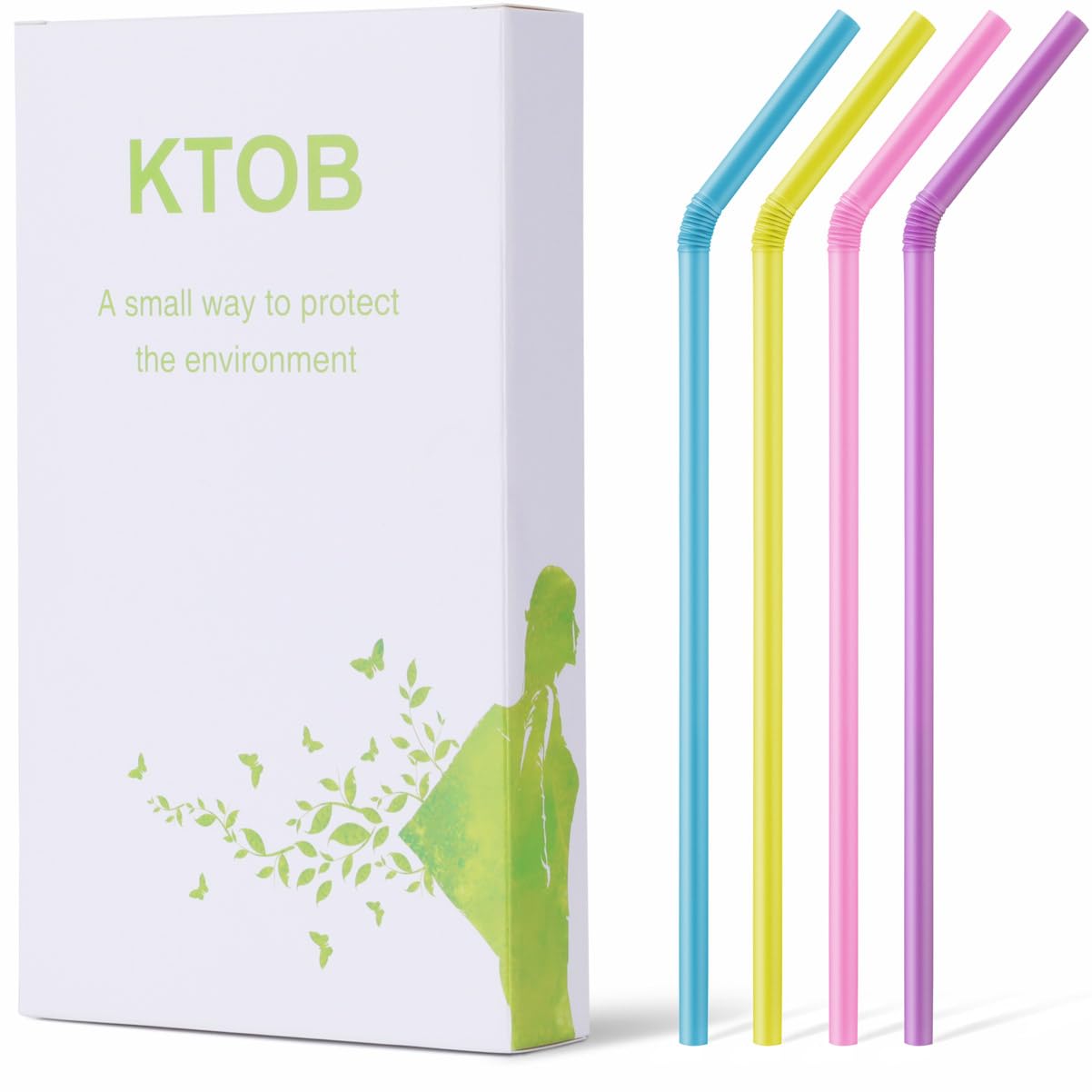 100 Count 100% Plant-Based Compostable Colorful Straws-KTOB Biodegradable Flexible PLA Drinking Straws-A Fantastic Eco Friendly Alternative to Disposable Plastic Bendable Plasticless Straws