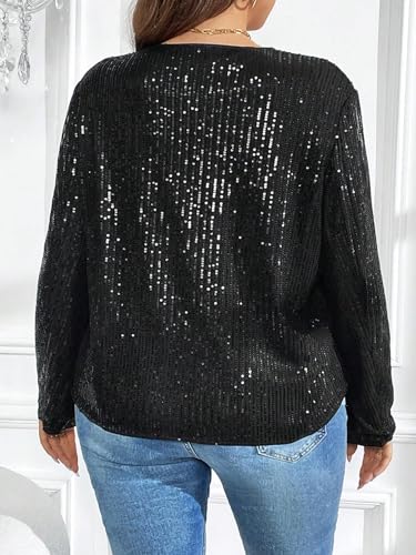 Floerns Women's Contrast Sequin Shiny Long Sleeve Open Front Party Jacket2