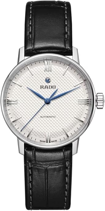 Rado Coupole Automatic Unisex with Blue Index Hands, Silver Roman Numbers, Leather Strap and Swiss Automatic Movement
