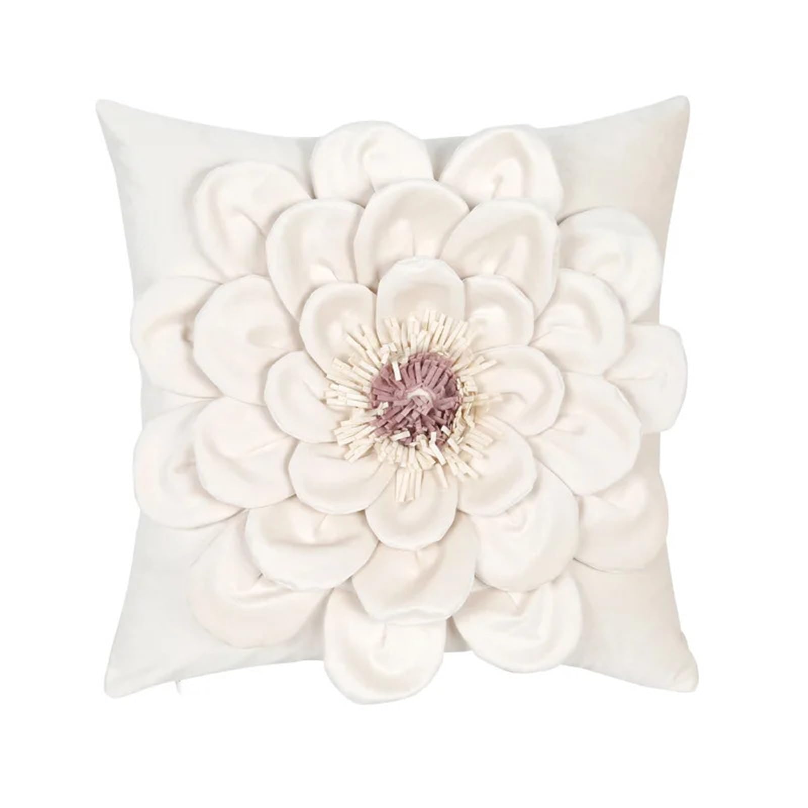 LCKKJHG Three-dimensional Embroidered Velvet Cushion Cover For Home Decoration Solid Color Floral Pillowcase(White)