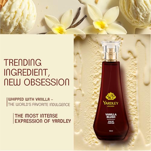 Image of Yardley London Vanilla Blush Eau De Parfum (EDP) for Women, 100ml - Natural Essential Oils, Sweet Gourmand Perfume | Vanilla & Rose Fragrance