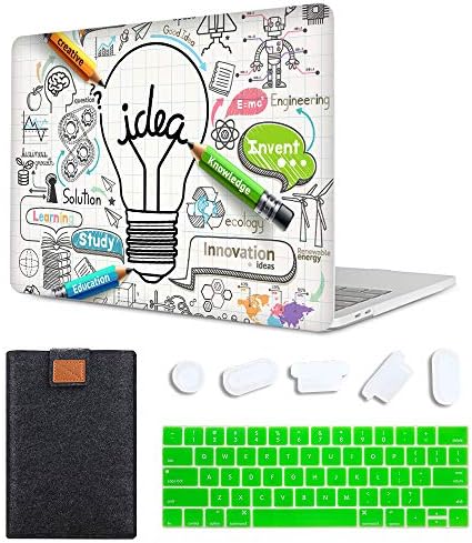 MAITTAO 4 in 1 Set Laptop Case for Old MacBook Pro 13" Retina 2015, Plastic Hard Shell Case & Laptop Sleeve Bag & Keyboard Cover Skin for Apple Mac Pro 13 inch (Model: A1502 / A1425), Creative Bulb