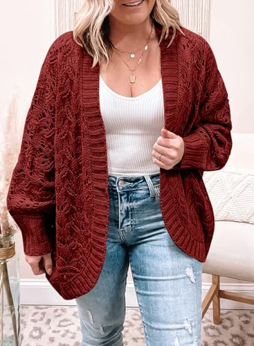 Image of Eytino Womens Plus Size Crochet Cardigan Sweater Long Sleeve Hollow Out Open Front Cardigans Outwear(1X-5X)