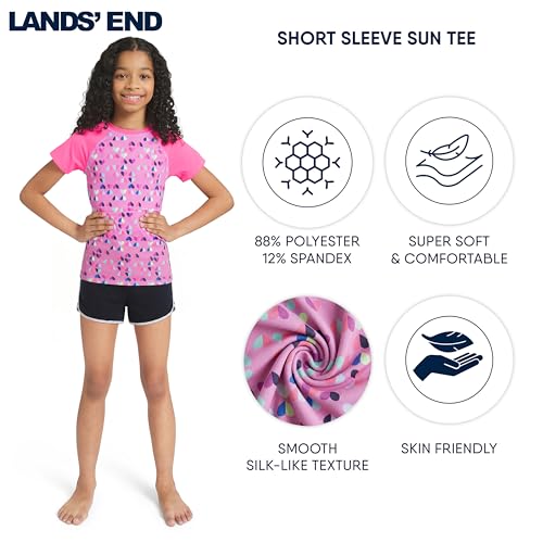 Image of Lands' End Girls' Swim UPF 50+ Short Sleeve Sun Tee Rash Guard Shirt