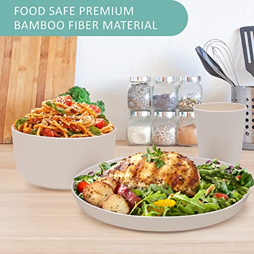 Stephan Roberts Bamboo Dinnerware Set, Eco-Friendly Bamboo Fiber Dinnerware, Dishes Set For 4, Includes Plates, Bowls & Cups, Reusable Unbreakable Dishware Set, White, 12Pc Dinner Set #TOP5