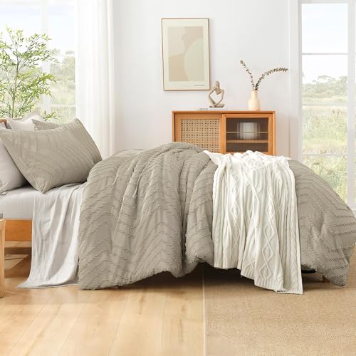 Image of Litanika 3 Pcs Oatmeal Boho Oversized King Bedding Comforter Set, 120x98