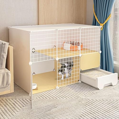猫のケージ、猫の犬小屋、屋外猫の囲い、猫のプレイペン、ドアと閉じた猫のリターボックス子猫、バニー、チンチラのためのアンチオーダースプラッシュ砂(色:ホワイト-B、サイズ:111 * 49 FANDIAO