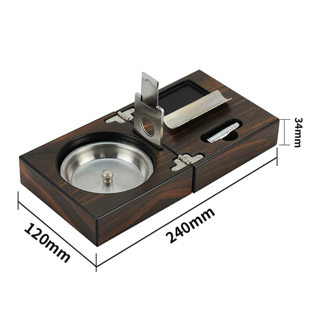 Cendrier rétro pliable en bois avec cutter et poinçon, ensemble compact en acier inoxydable