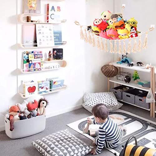 Stuffed Animal Hammock With Stars Light Strings - Tassels Boho Toy Hammock Corner Stuffed Animal Net Toy Storage Stuffed Animal Display Net Tassel For Kids (Plus Size, Two Types Of Hooks Available) #TOP5