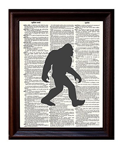 Big Foot Sasquatch Silhouette - Printed on Upcycled Vintage Dictionary Paper - 8"x11" Mixed Media Art Poster/Print