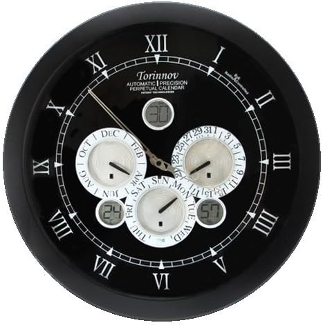 Torinnov 18-inch Matt Black Metal Radio Controlled Analog Weather Wall Clock
