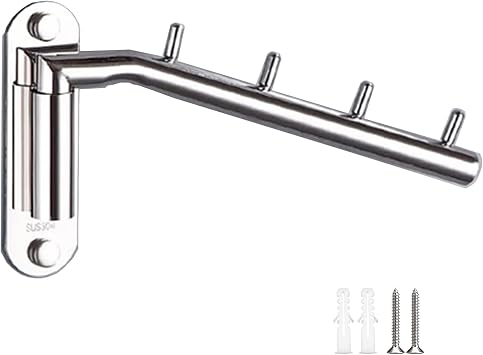 Folding Clothes Hanger Rack Wall Mounted, Foldable Clothing Hanger Stainless Steel, Clothes Hooks with Swing Arm Holder Space Saving Clothing Hanging Garment Racks Closet Storage Organizer Drying Rack